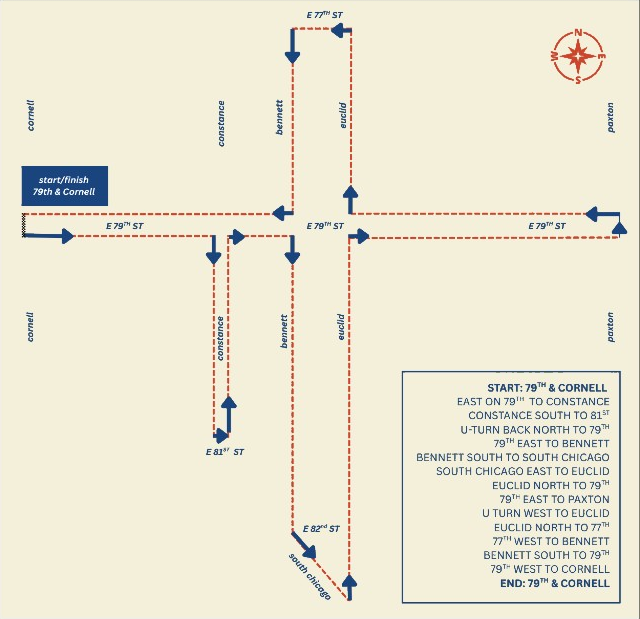 S.S.H.E.D. 5K course map: start and finish at 79th and Cornell